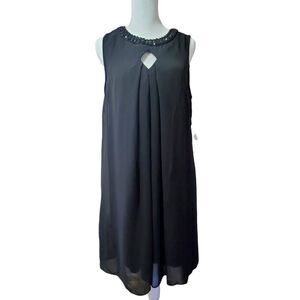 Studio One Black Sleeveless Swing Dress Sz 12 Beaded Neckline Keyhole Party NWT